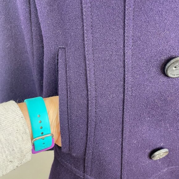 Calvin Klein Career Feminine WOOL Blend Coat Size 14 Purple Plum Pleated Long - Picture 4 of 16